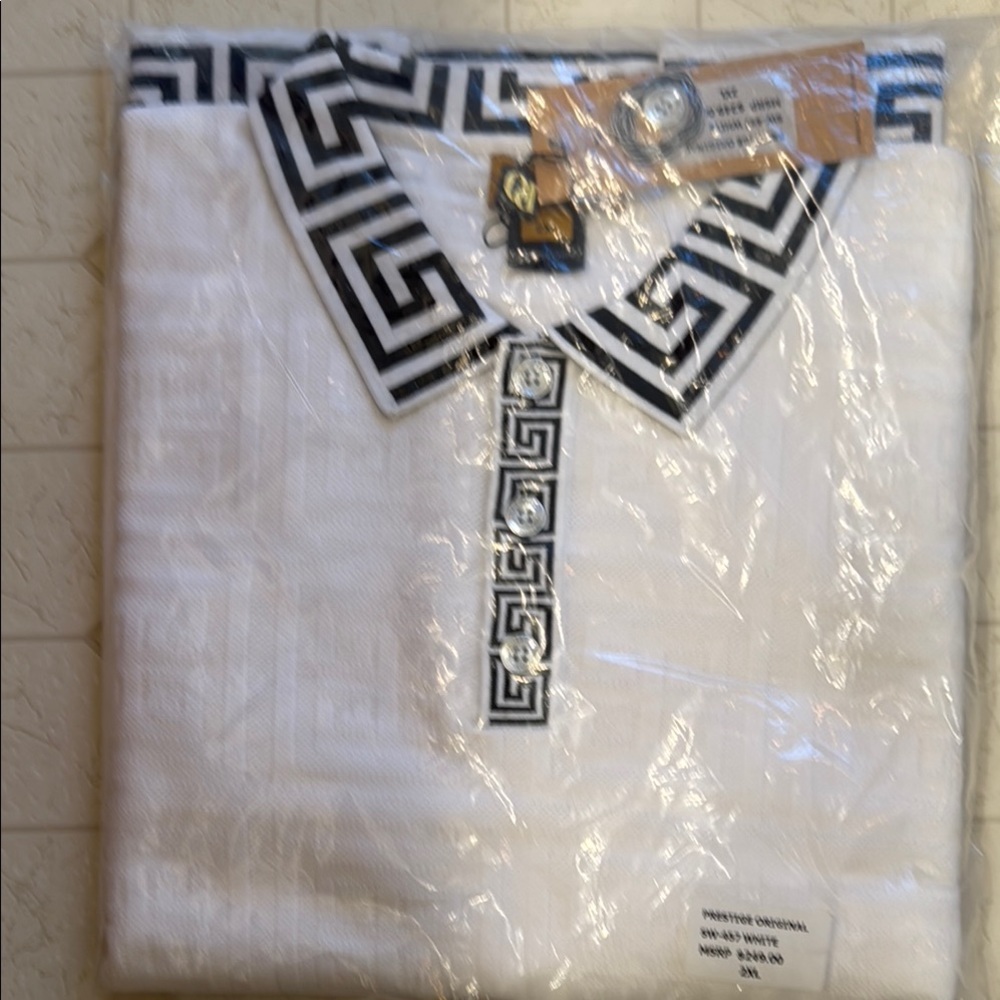 Men's White Shirt with Black Geometric Pattern